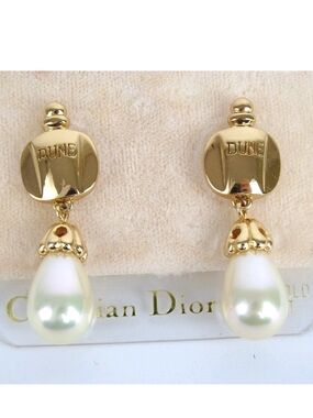 Dior Gold-Plated Drop Earrings with White Pearlescent Teardrops